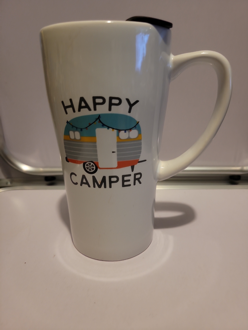 Happy Camper White Ceramic Travel Mug